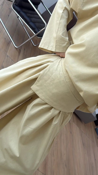 PIECE DETAILED LINEN SET - lime yellow