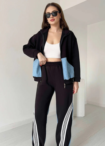 Contrast Fleece with jeans tracksuit