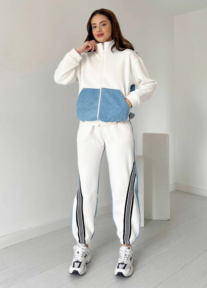 Contrast Fleece with jeans tracksuit