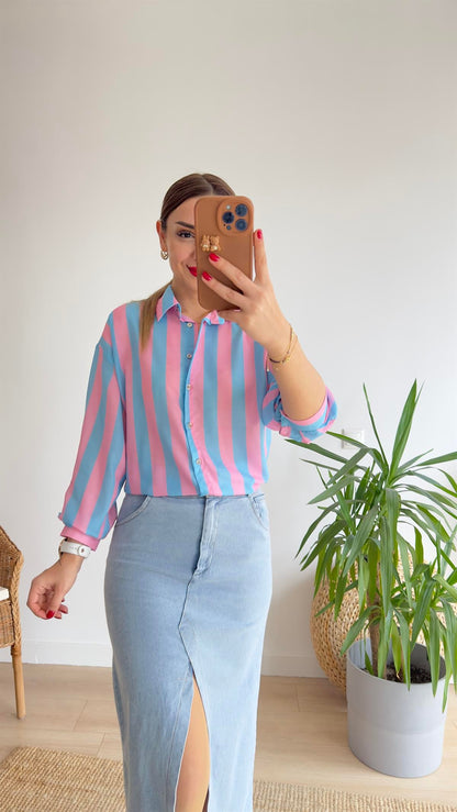 Zra Model striped shirt