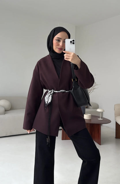 Oversized blazer with satin belt
