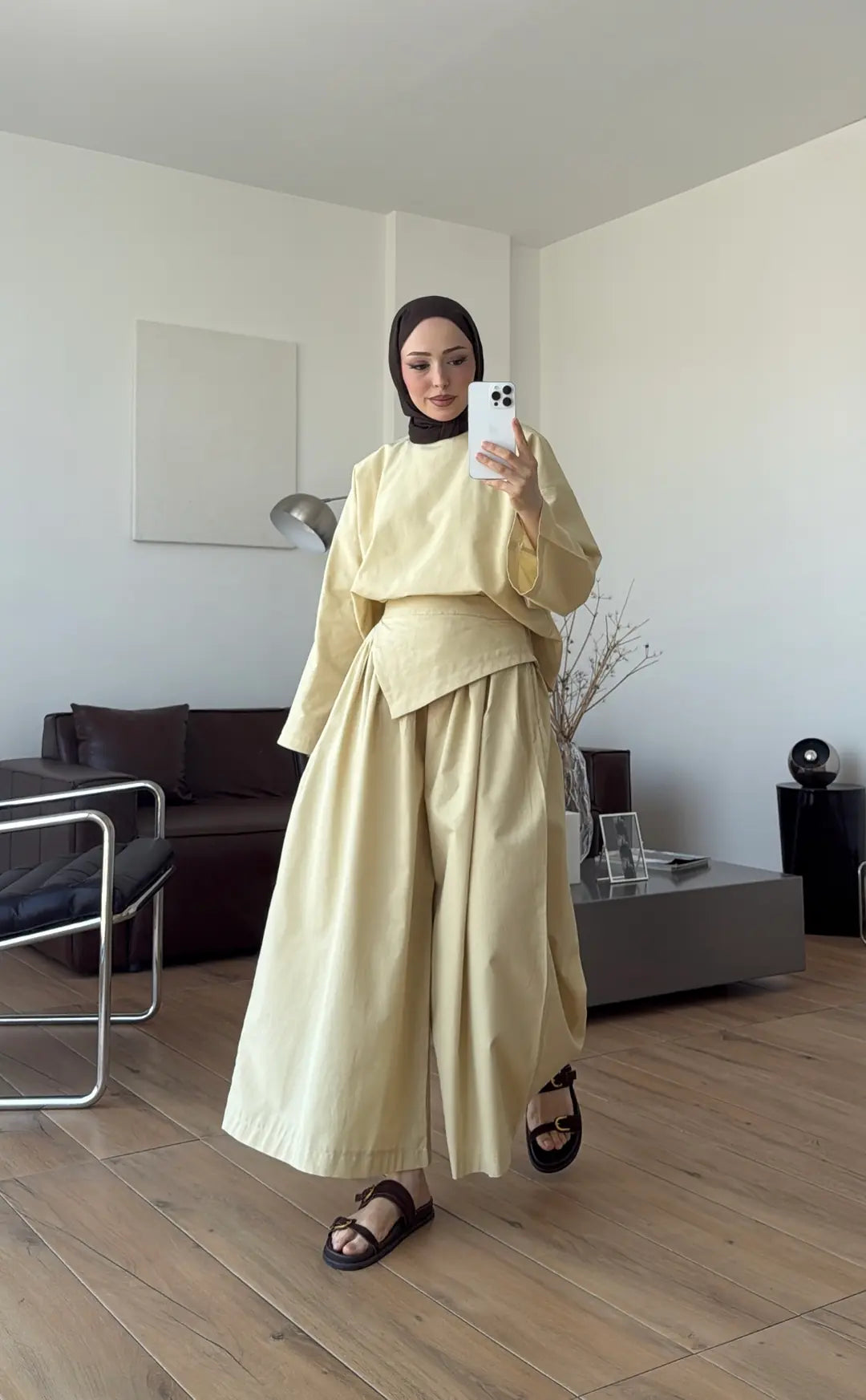 PIECE DETAILED LINEN SET - lime yellow