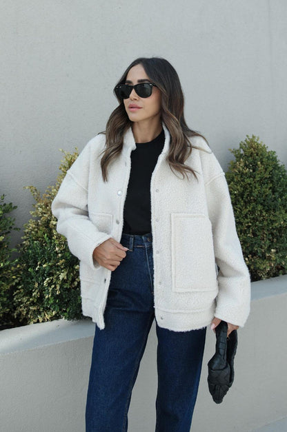 Oversized jacket with bouclé fabric