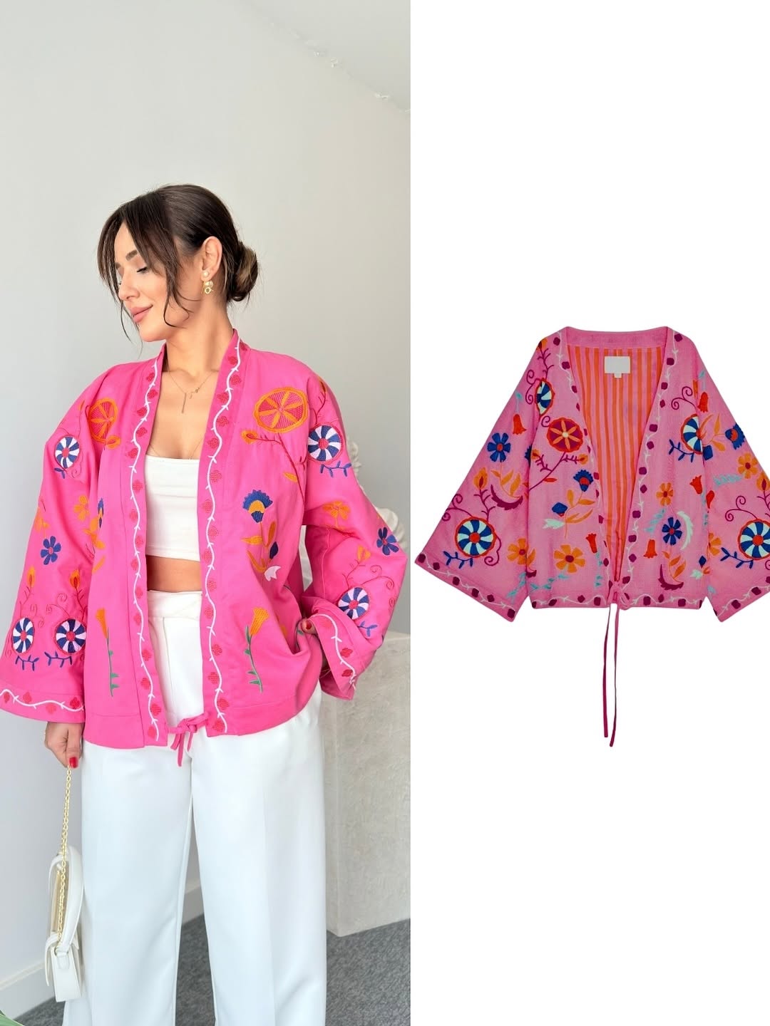 Zara model gabardine kimono with embroidery details