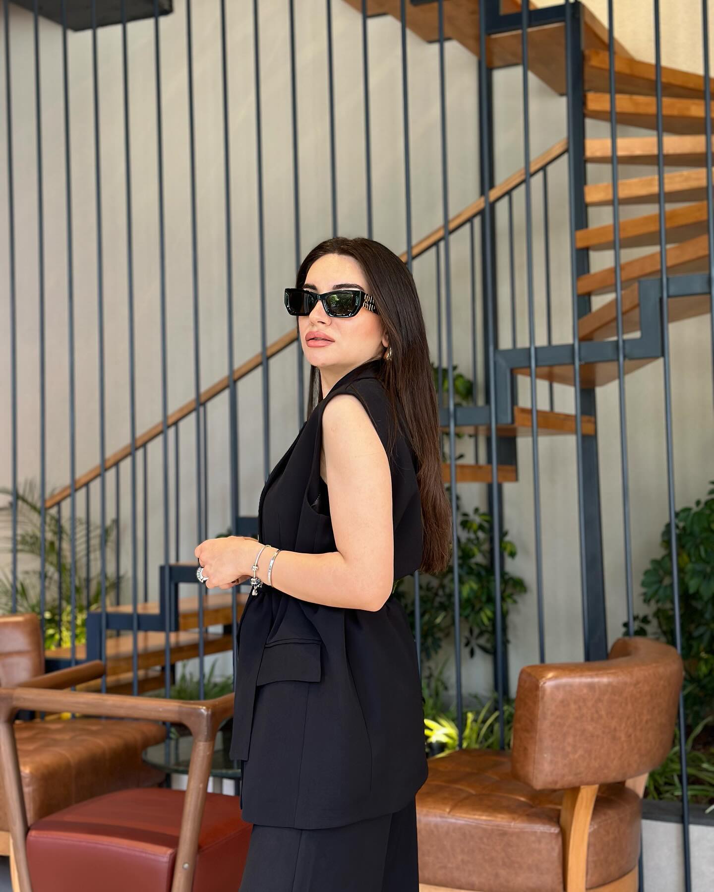 Double breasted belted waistcoat suit