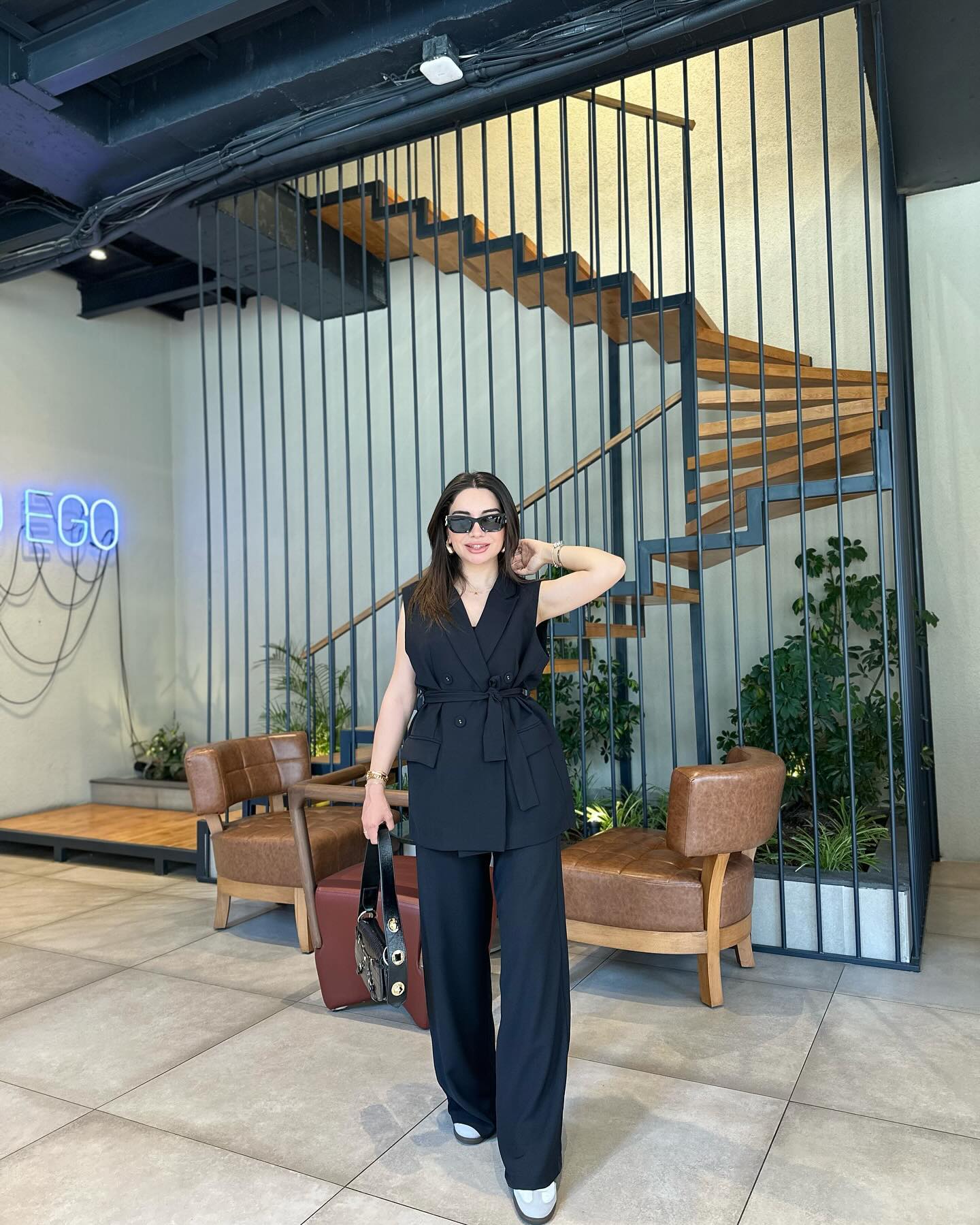 Double breasted belted waistcoat suit