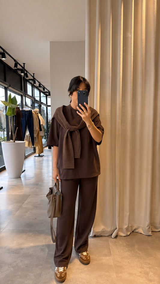 Oysho fabric tracksuit with poplin fabric scarf detail-brown