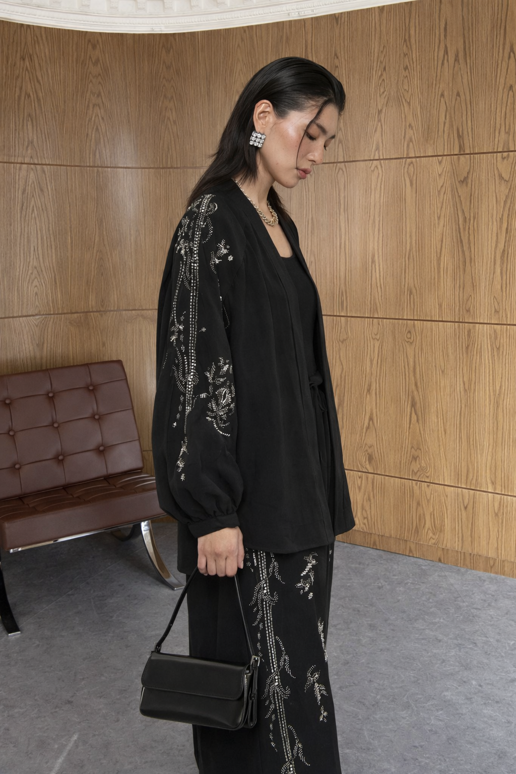 Black premium Rhinestone Embellished Two-Piece Set