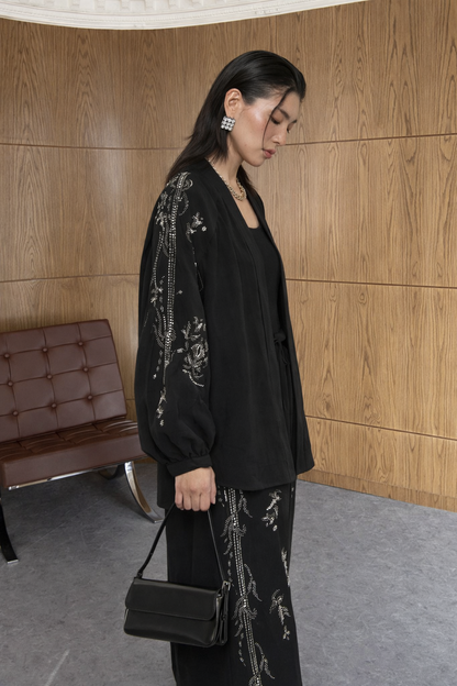 Black premium Rhinestone Embellished Two-Piece Set