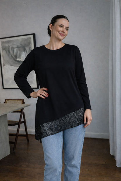 Oversized bias-cut blouse with lace details