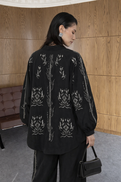 Black premium Rhinestone Embellished Two-Piece Set