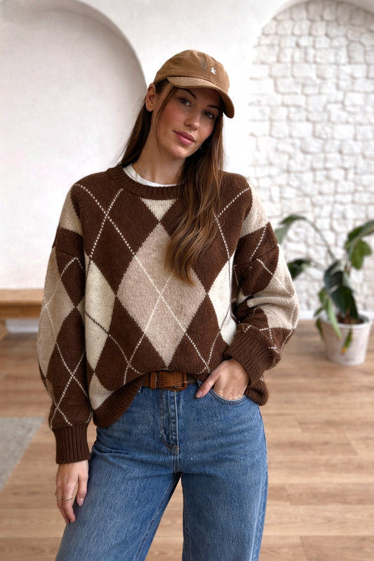 Diamond patterned wool jumper