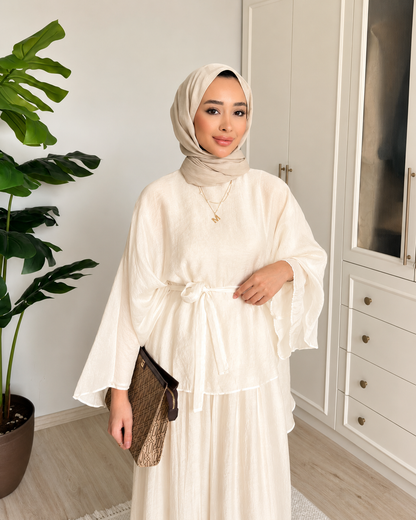 Soft Petal Tie-Waist Set -beige