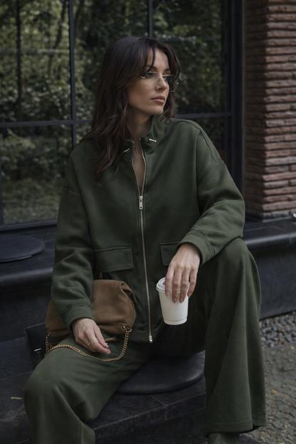 Oysho fabric olive green Suit with Waist Gathering Detail