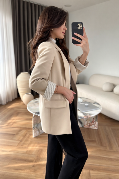 Oversized blazer with striped lining-beige