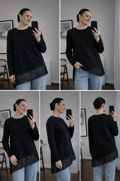 Oversized bias-cut blouse with lace details