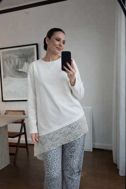 Oversized bias-cut blouse with lace details