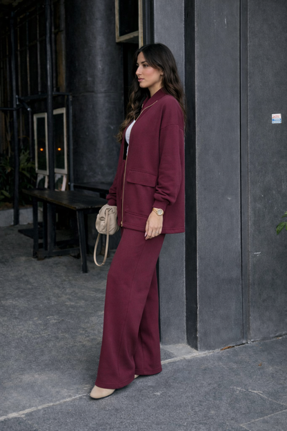 Oysho fabric burgundy Suit with Waist Gathering Detail