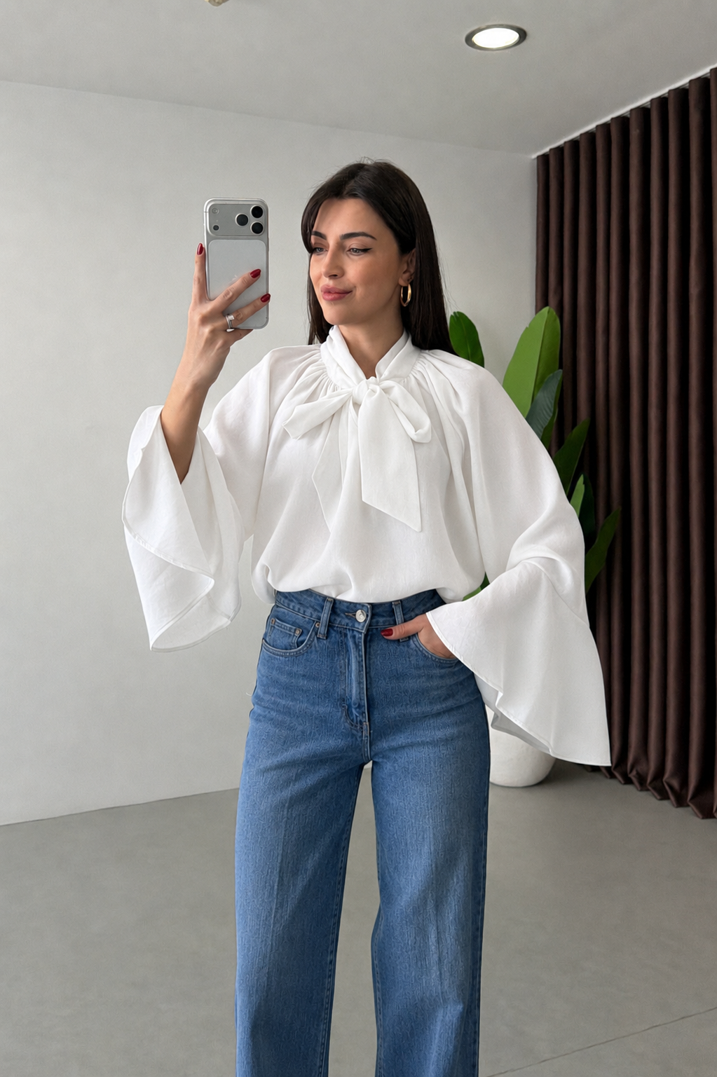 Wide sleeve Tie-Up Tencel Blouse