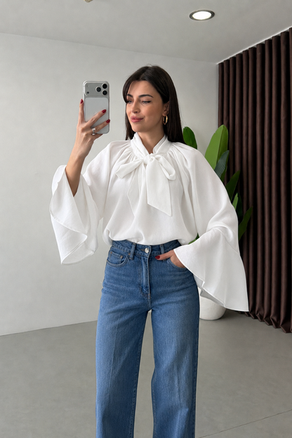 Wide sleeve Tie-Up Tencel Blouse