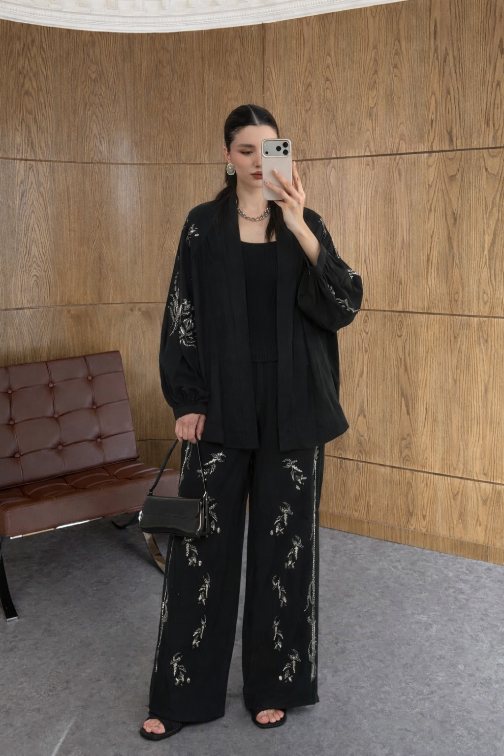 Black premium Rhinestone Embellished Two-Piece Set