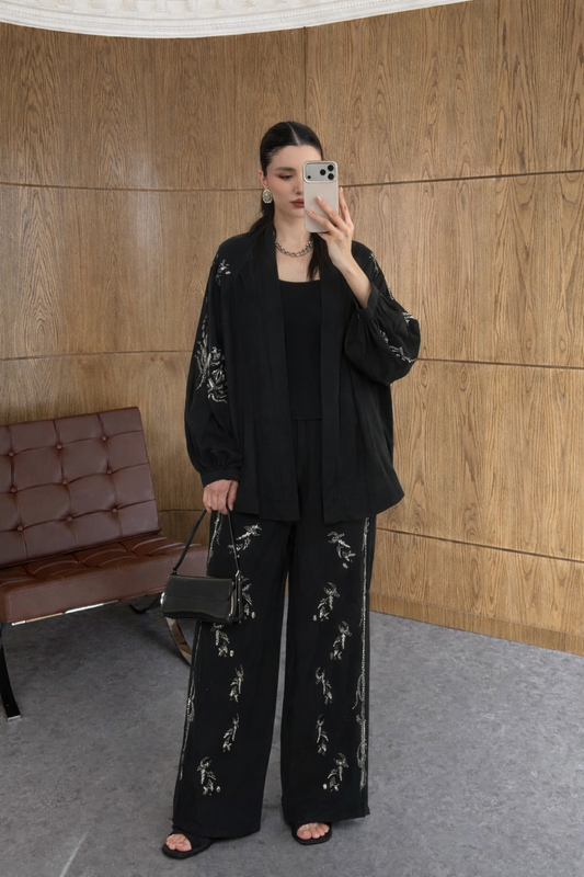 Black premium Rhinestone Embellished Two-Piece Set