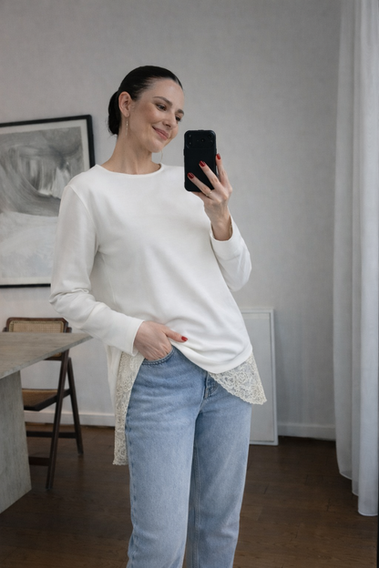 Oversized bias-cut blouse with lace details
