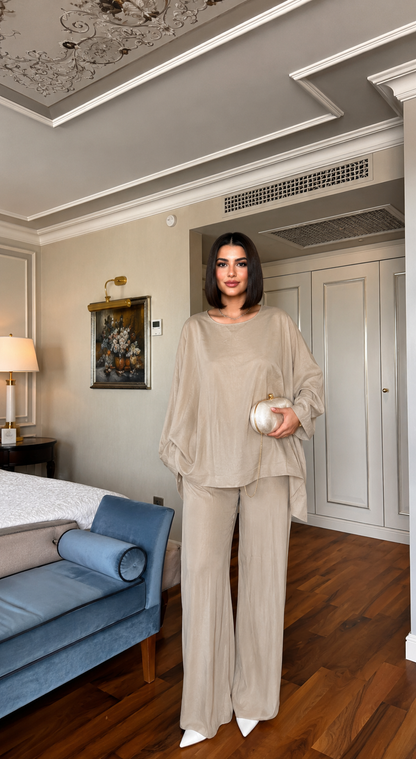 Oversized Batwing Top with Wide-Leg Pants chiffon Set