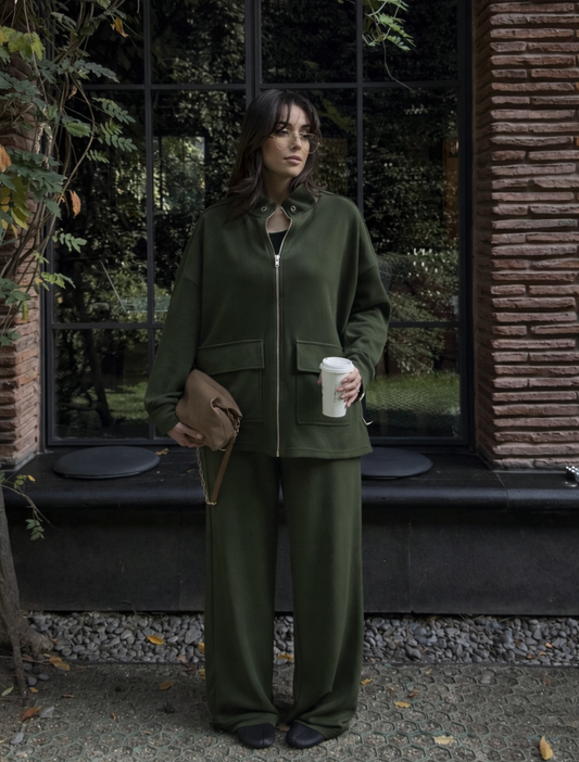 Oysho fabric olive green Suit with Waist Gathering Detail