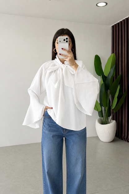 Wide sleeve Tie-Up Tencel Blouse