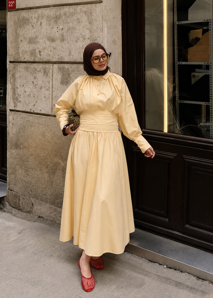Waist-Fitting Premium Two-Piece Set - butter yellow