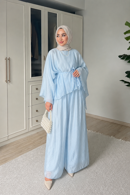 Soft Petal Tie-Waist Set - baby blue