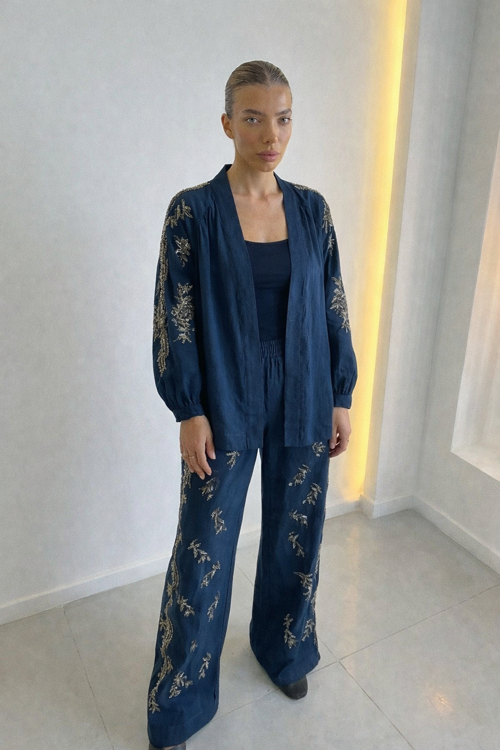 Indigo premium Rhinestone Embellished Two-Piece Set