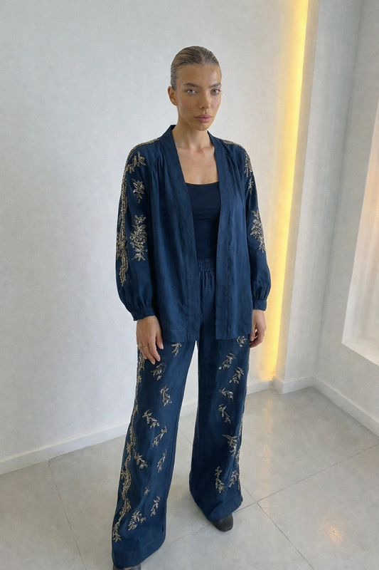 Indigo premium Rhinestone Embellished Two-Piece Set