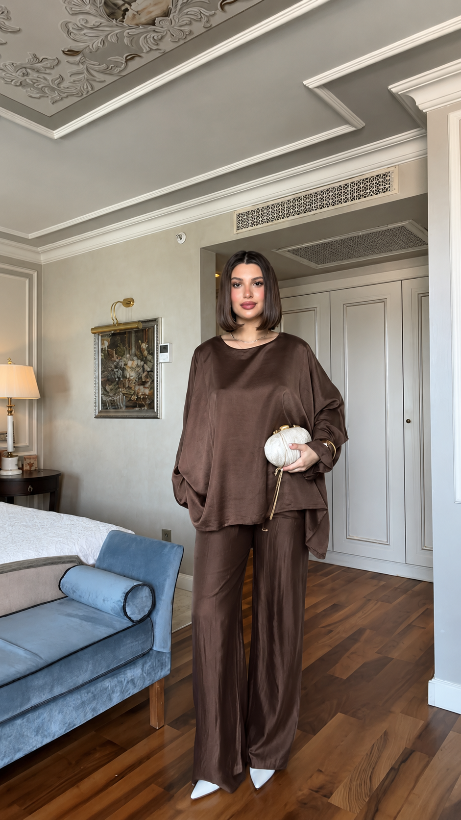 Oversized Batwing Top with Wide-Leg Pants chiffon Set