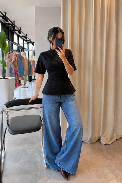 Black Muvvin T-shirt with Draped Sides -black