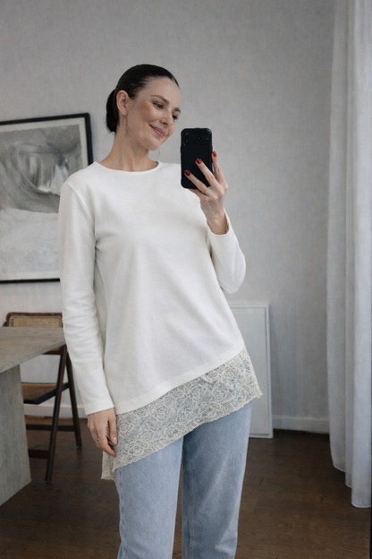 Oversized bias-cut blouse with lace details