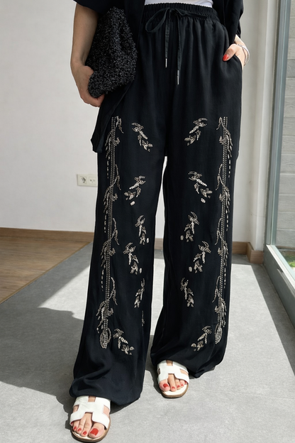 Black premium Rhinestone Embellished Two-Piece Set