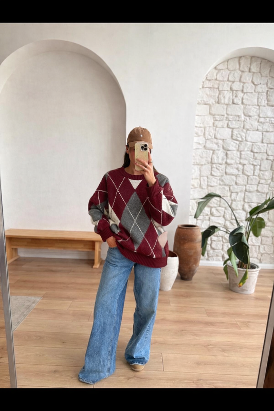 Diamond patterned wool jumper