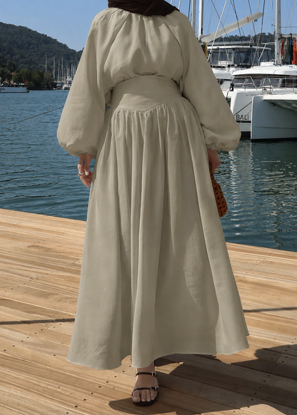 Designer Blouse waist detailed  Skirt Set - light olive green