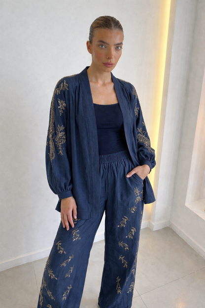 Indigo premium Rhinestone Embellished Two-Piece Set