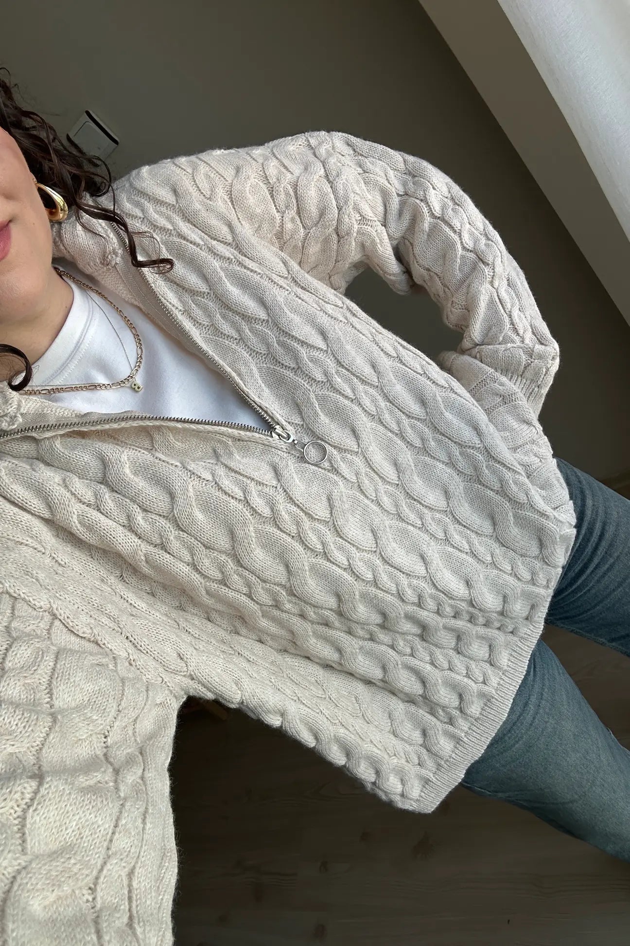 Half Zip Knitted Braided Textured Jumper