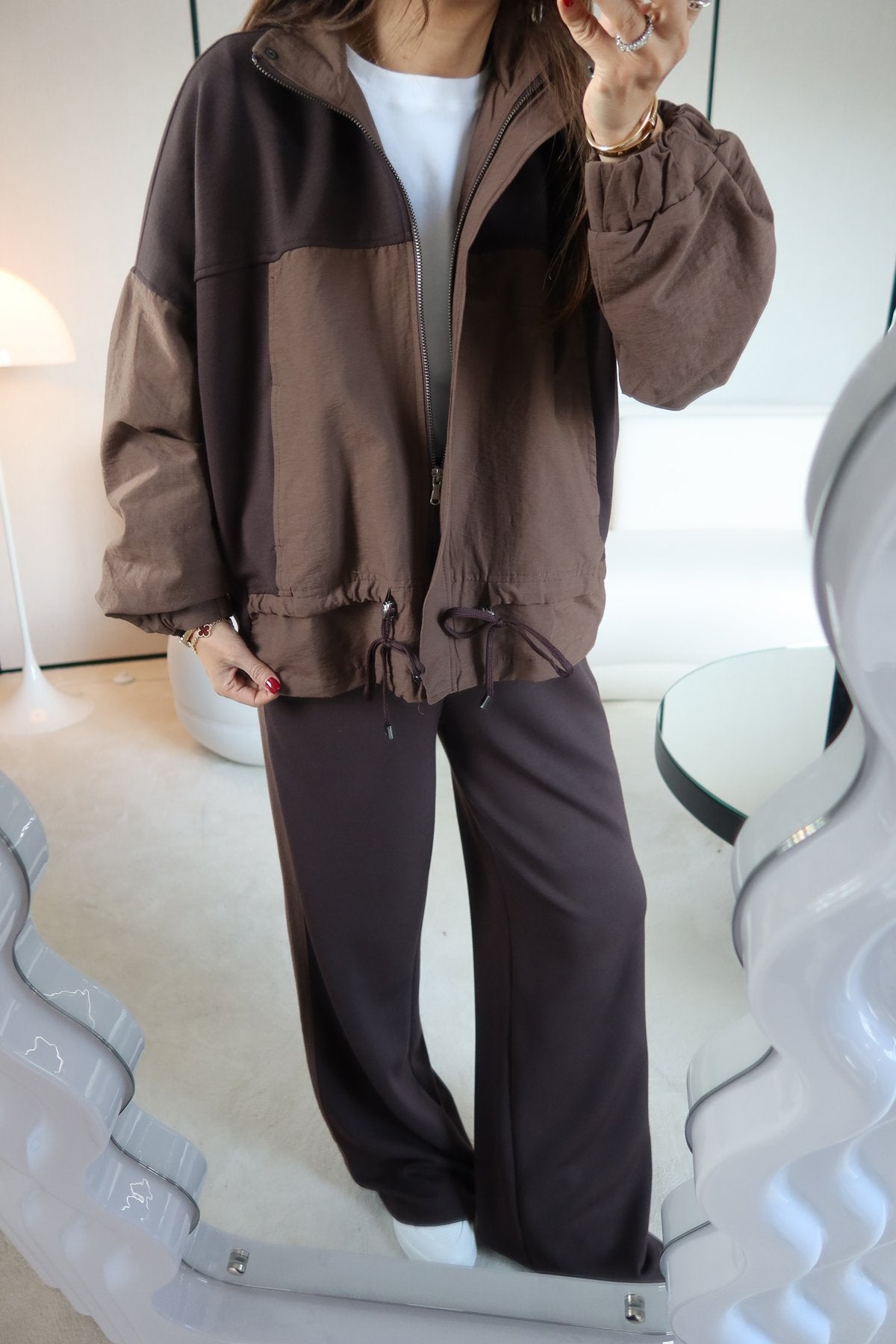 Oysho fabric with Parachute Detailed Suit brown