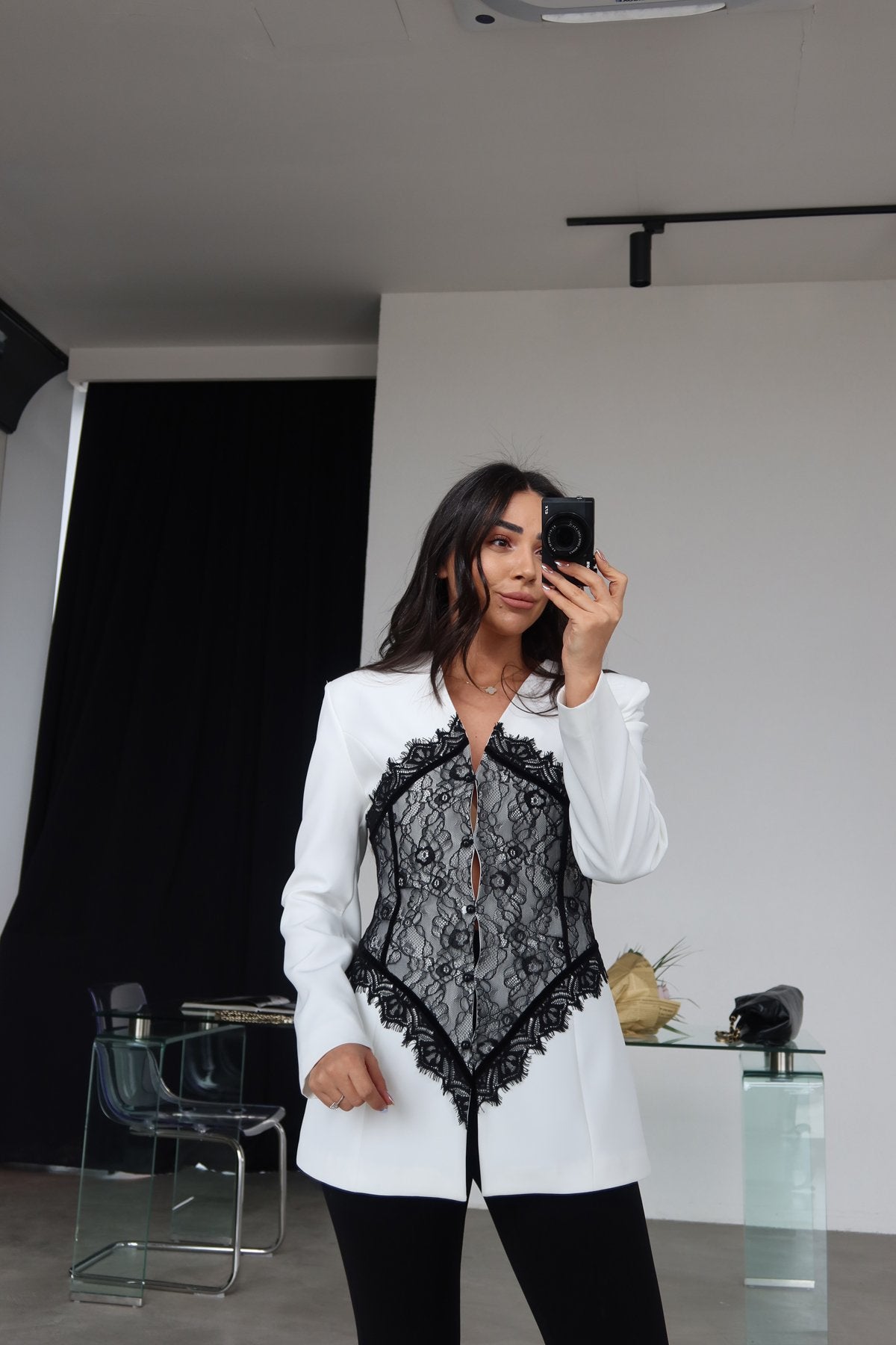 Linay black Blazer Jacket with Lace Details