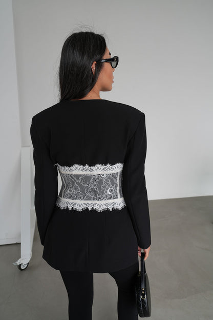 Linay black Blazer Jacket with Lace Details
