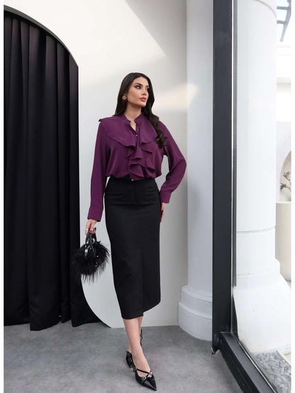 Mandarin Collar Ruffled Shirt