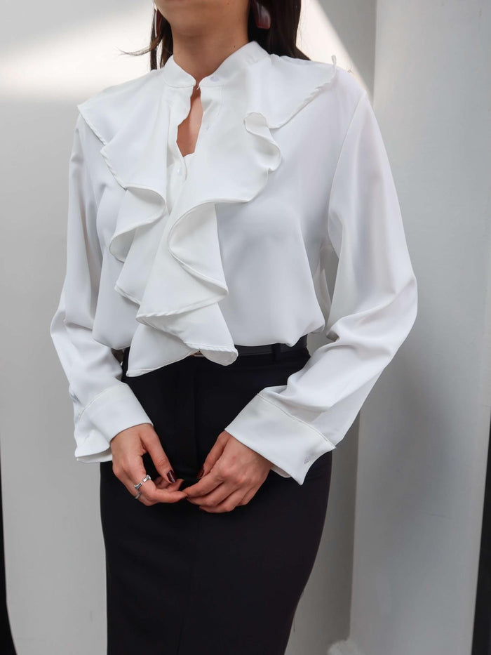 Mandarin Collar Ruffled Shirt