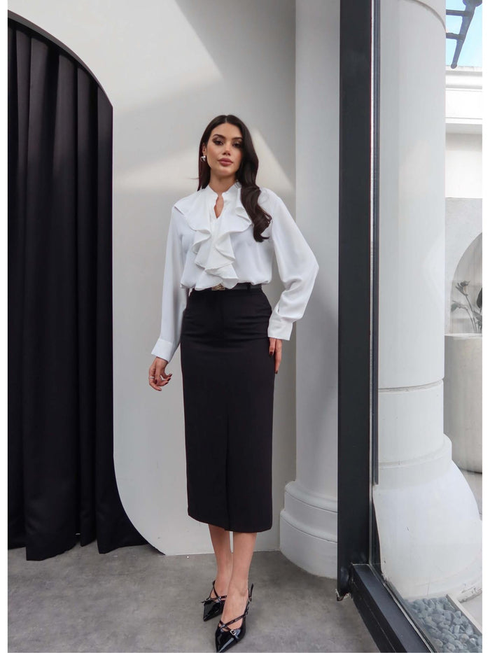 Mandarin Collar Ruffled Shirt