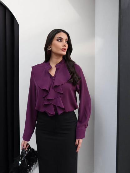 Mandarin Collar Ruffled Shirt