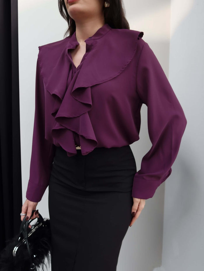 Mandarin Collar Ruffled Shirt